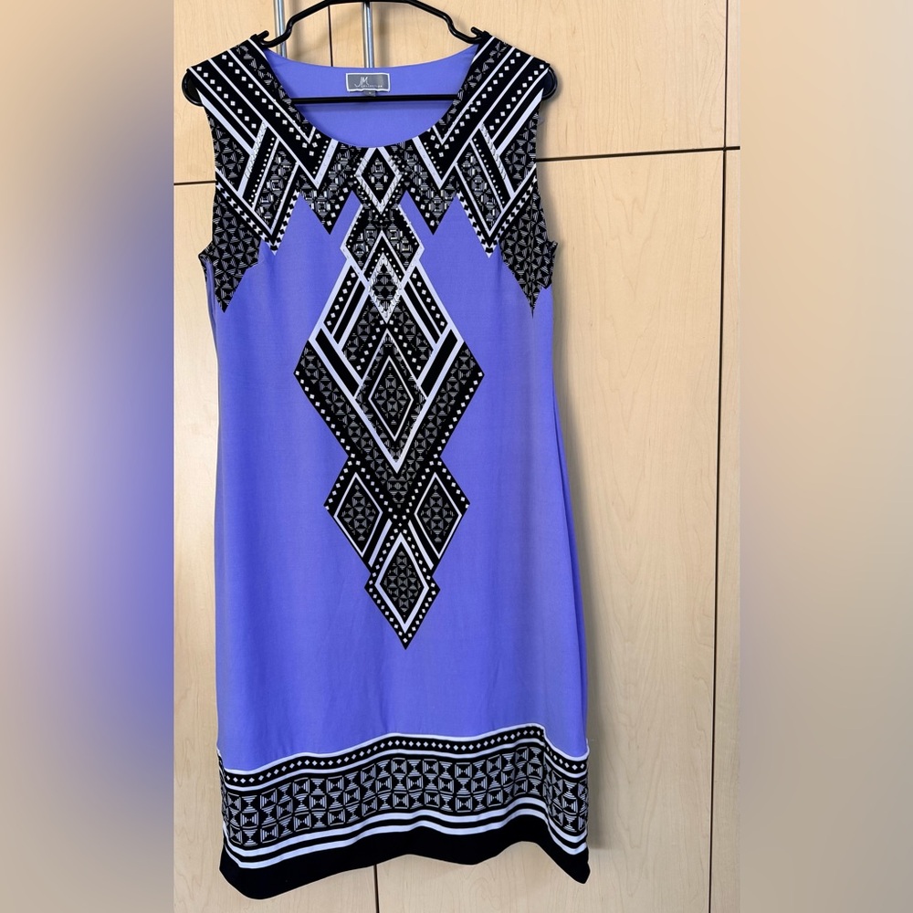 JM Collection Periwinkle & Black Sleeveless Embellished Shift Dress